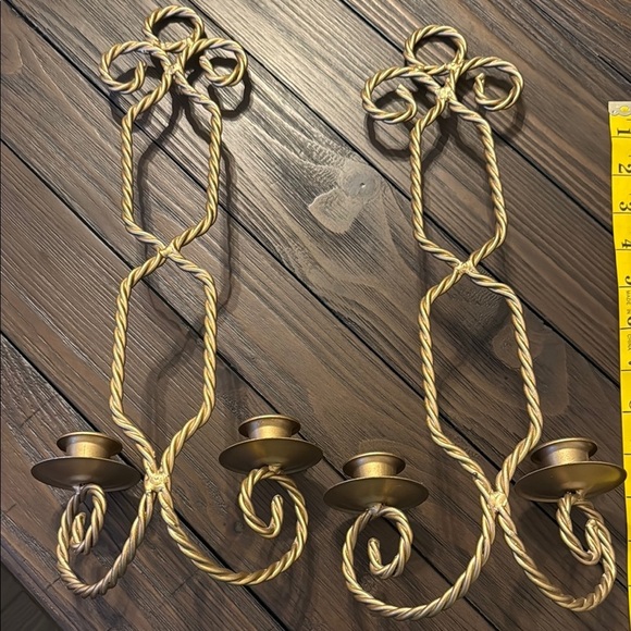 Pair of Gold Metal Wall Braided Candle Holders - Picture 7 of 8